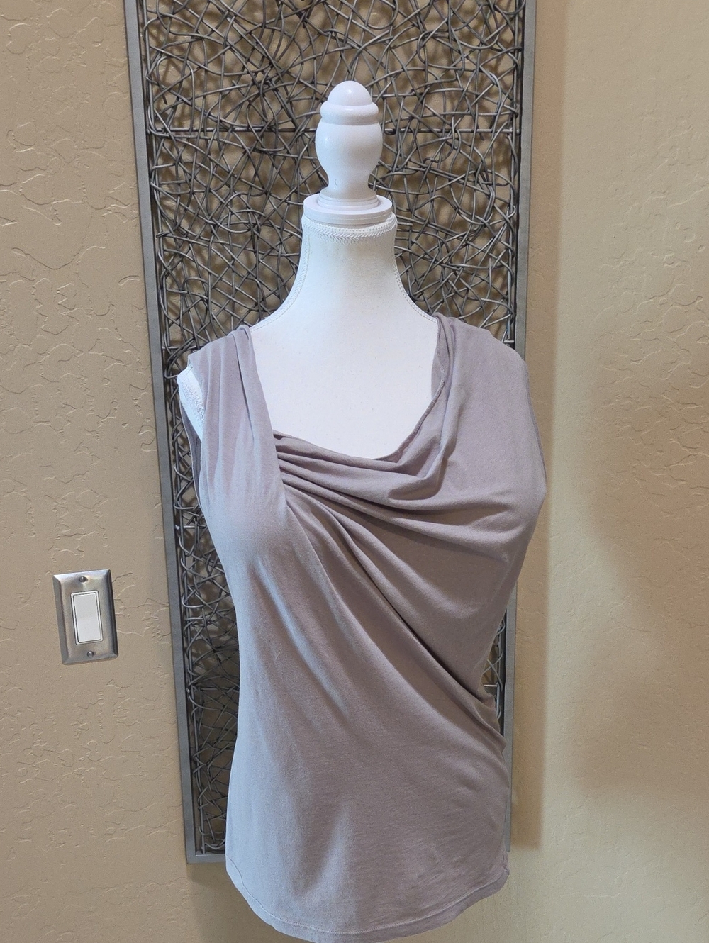 Velvet by Graham & Spencer Taupe Asymmetrical Twist Draped Top In Gray